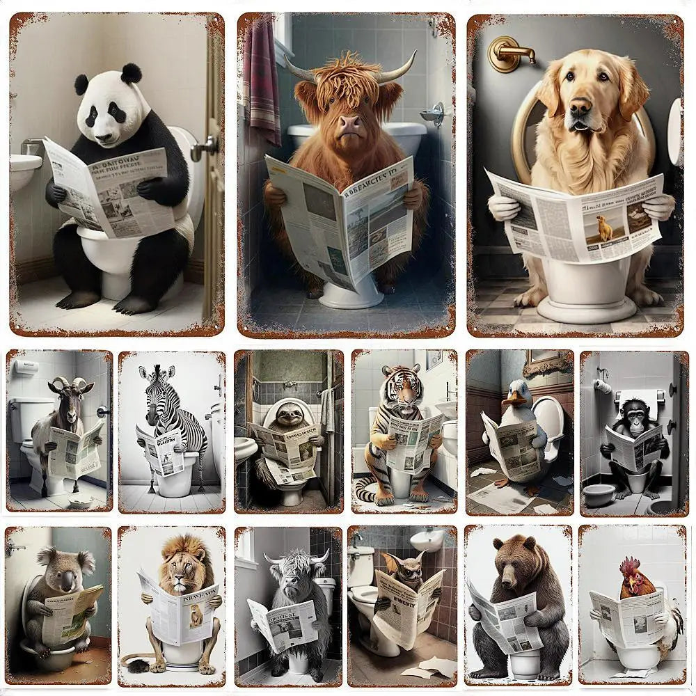 Humorous Animals Sitting on Toilet